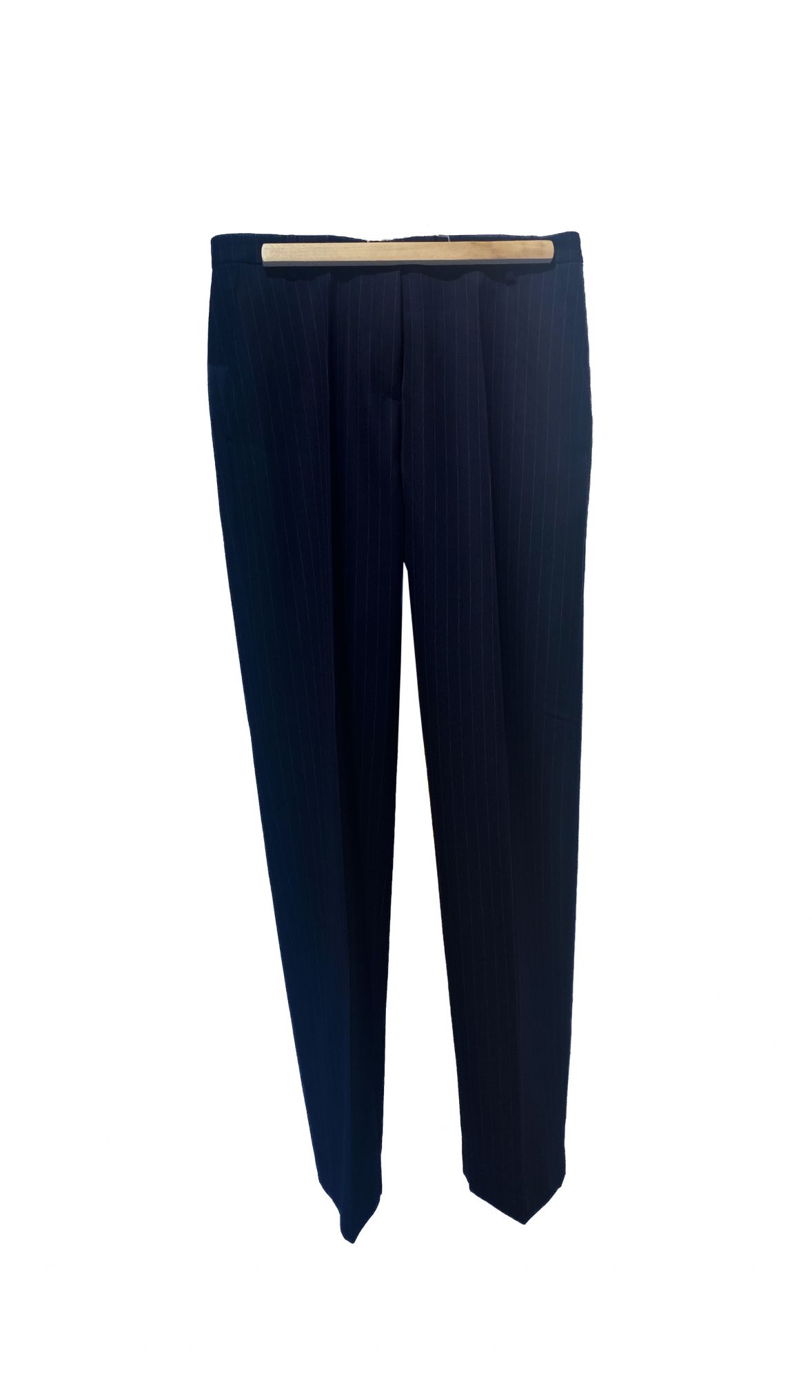laura urbinati TRUMPET LONG PANTS NAVY WOOL PINSTRIPES