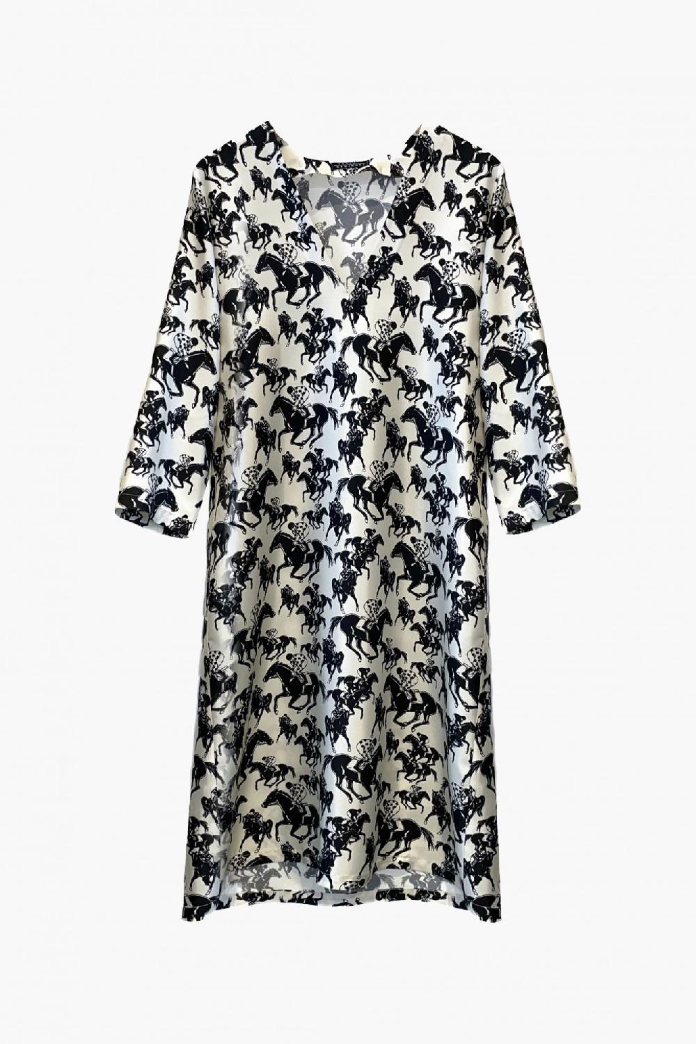 Laura Urbinati V-NECK DRESS SILK TWILL CAVALLI PRINT