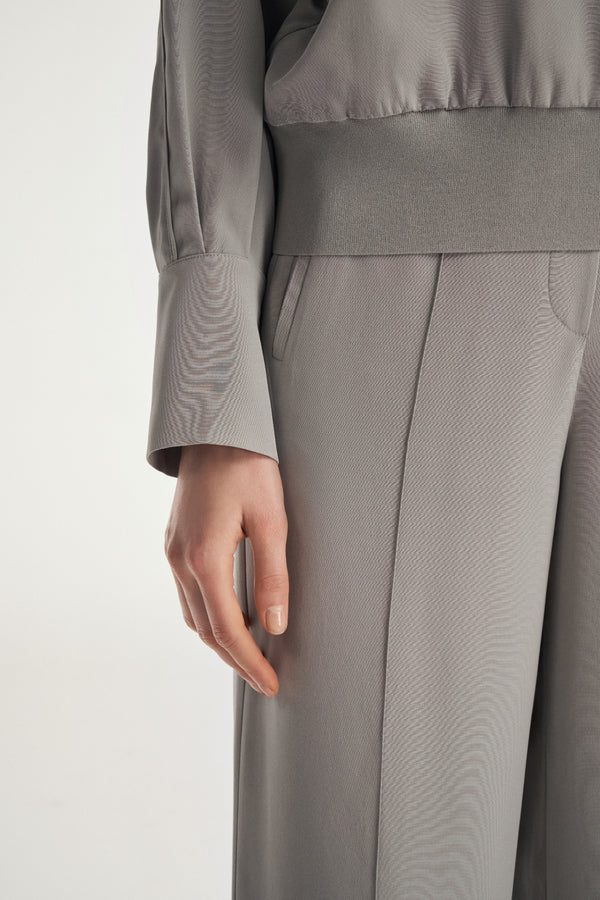 Laurèl Laurèl 24mm Silk Straight Wide-Leg Trousers Silver Gray