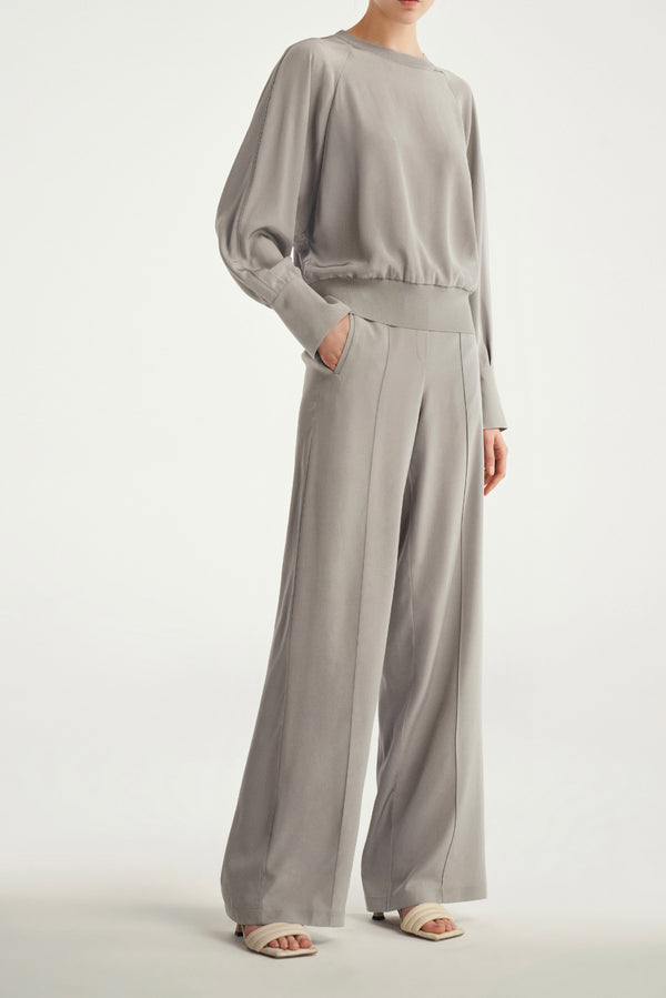 laurèl Laurèl 24mm Silk Straight Wide-Leg Trousers Silver Gray