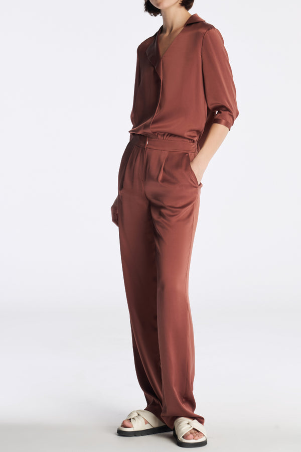 Laurèl Laurèl Asymmetric Sun-Protective Silk Blouse Madder Brown