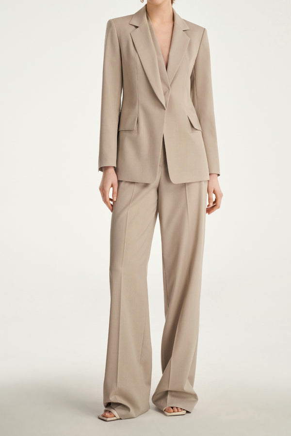 laurèl Laurèl Asymmetrical-Lapel Wool Blazer Oak Gray