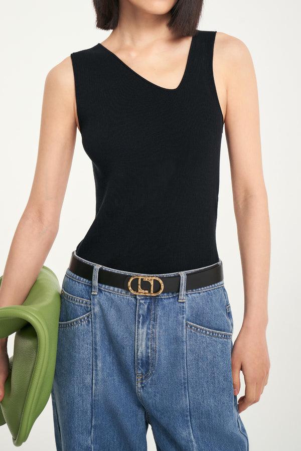 Laurèl Laurèl Black Asymmetrical Neckline Knit Top Black