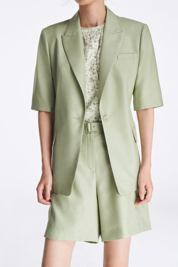 Laurèl Laurèl Floral Silk Blouse Green Floral Pattern