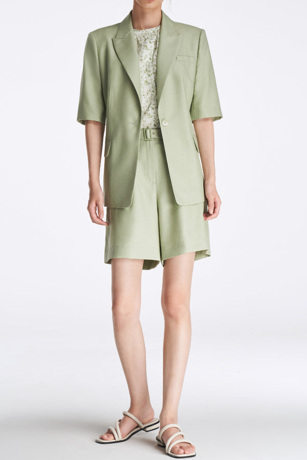 laurèl Laurèl Floral Silk Blouse Green Floral Pattern