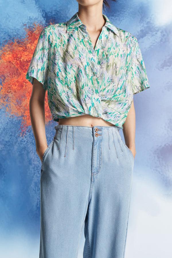 Laurèl Laurèl Graffiti Art Print Pleated Shirt Abstract Graffiti Print