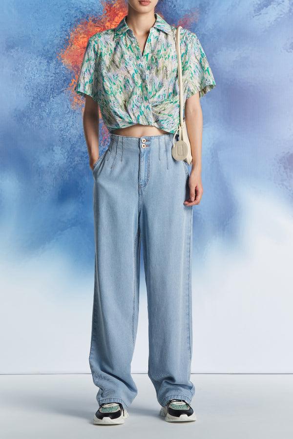 laurèl Laurèl Graffiti Art Print Pleated Shirt Abstract Graffiti Print