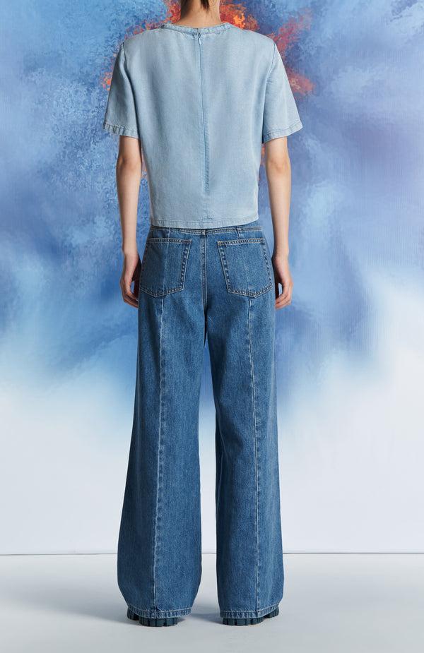 Laurèl Laurèl Cropped Twist Knot Shirt Denim Blue
