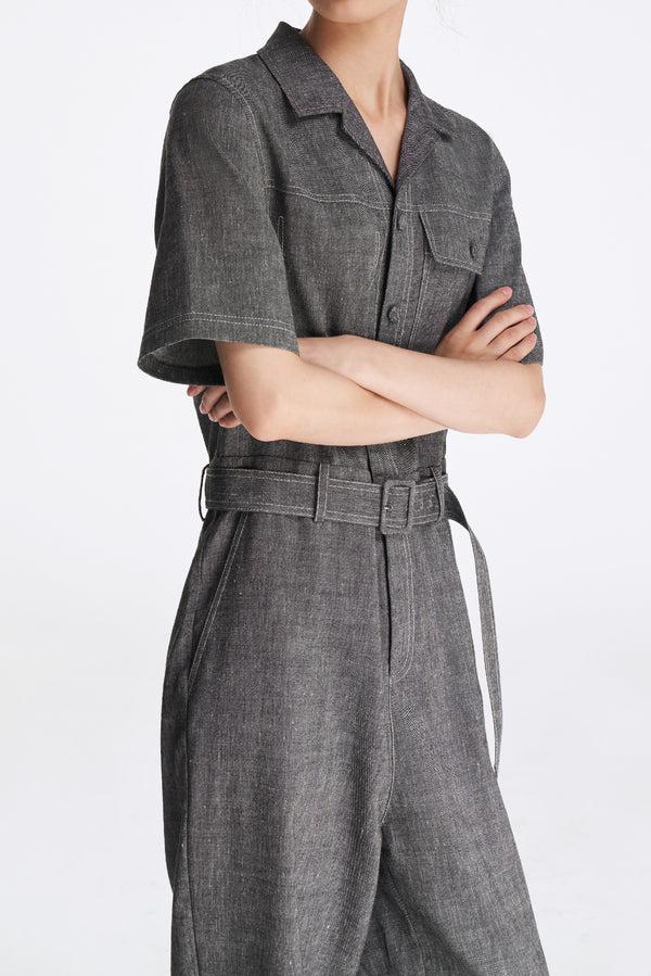 Laurèl Laurèl Linen-Wool Jumpsuit Gray
