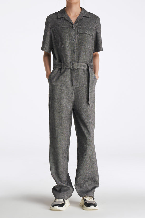 laurèl Laurèl Linen-Wool Jumpsuit Gray