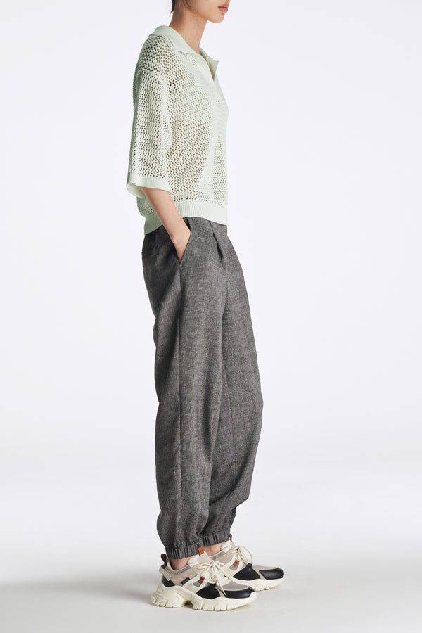 Laurèl Laurèl Linen-Wool Tapered Pants Gray