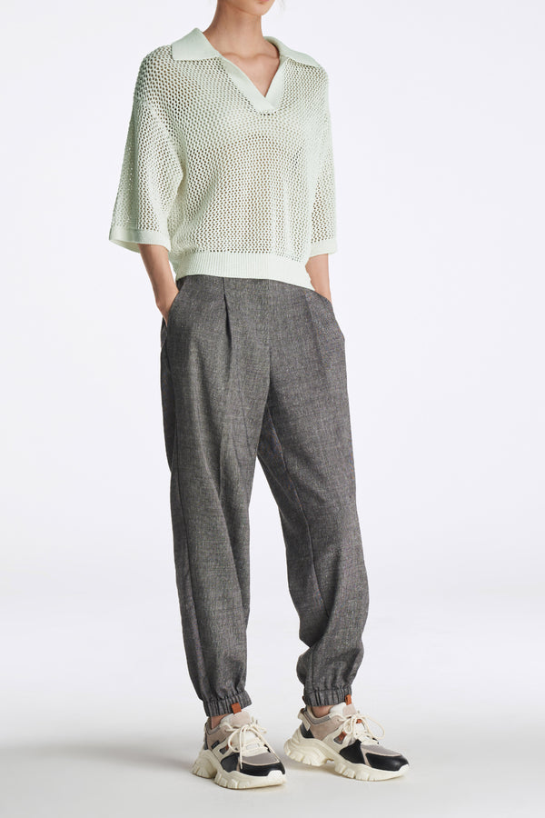 Laurèl Laurèl Linen-Wool Tapered Pants Gray
