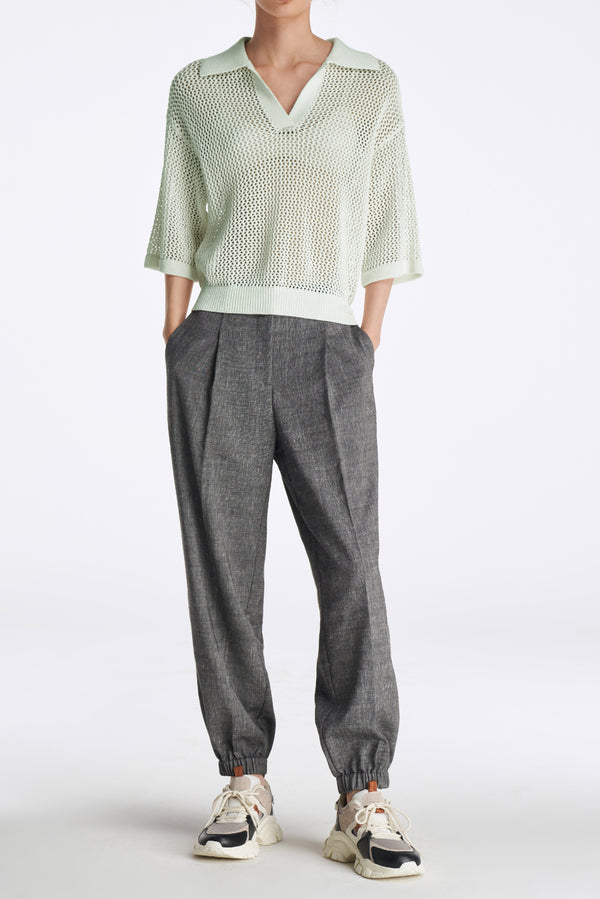 laurèl Laurèl Linen-Wool Tapered Pants Gray