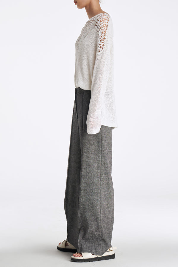 Laurèl Laurèl Linen-Wool Wide-Leg Pants Gray