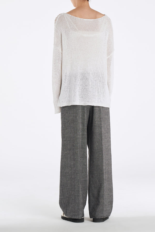 Laurèl Laurèl Linen-Wool Wide-Leg Pants Gray