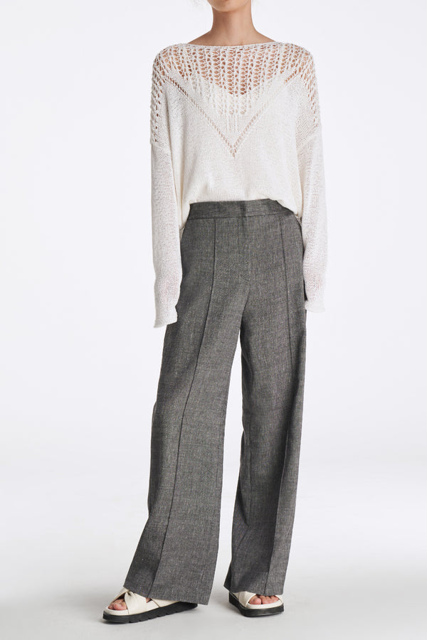 Laurèl Laurèl Linen-Wool Wide-Leg Pants Gray