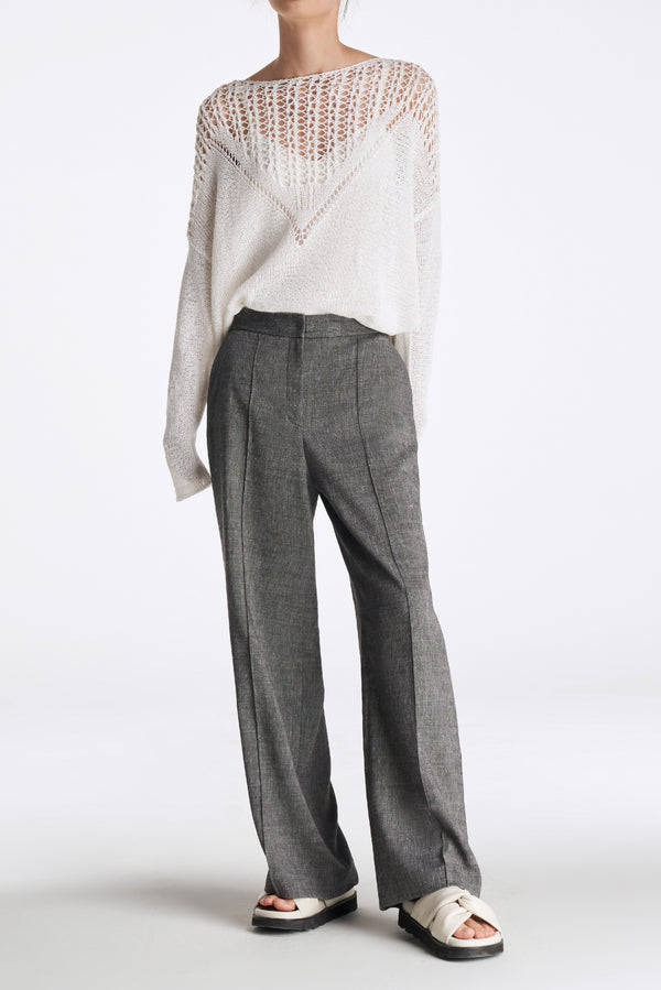 laurèl Laurèl Linen-Wool Wide-Leg Pants Gray