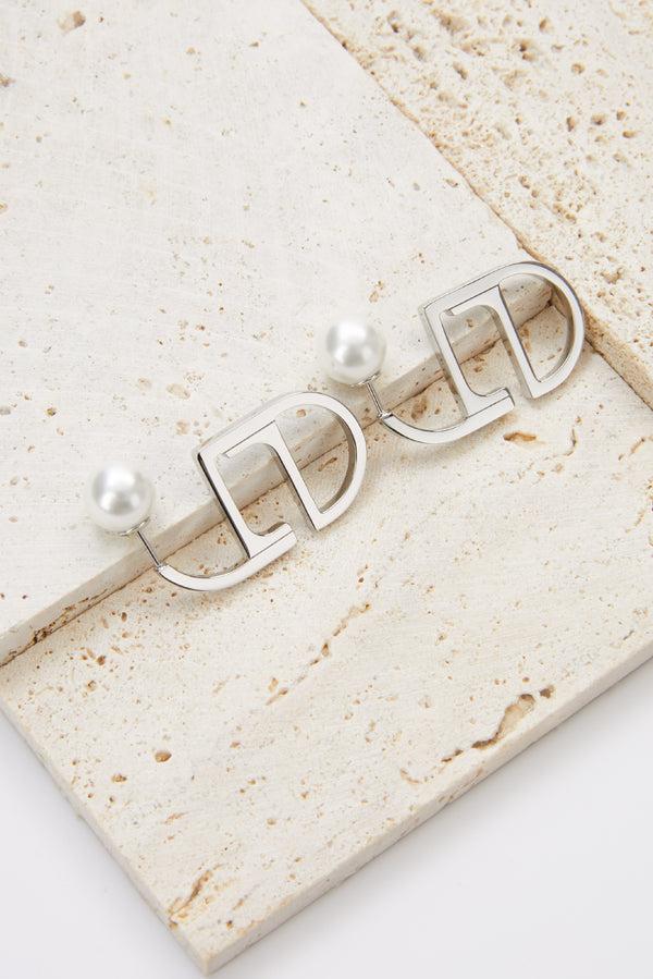 Laurèl Laurèl LOGO Earrings Silver & Pearl White