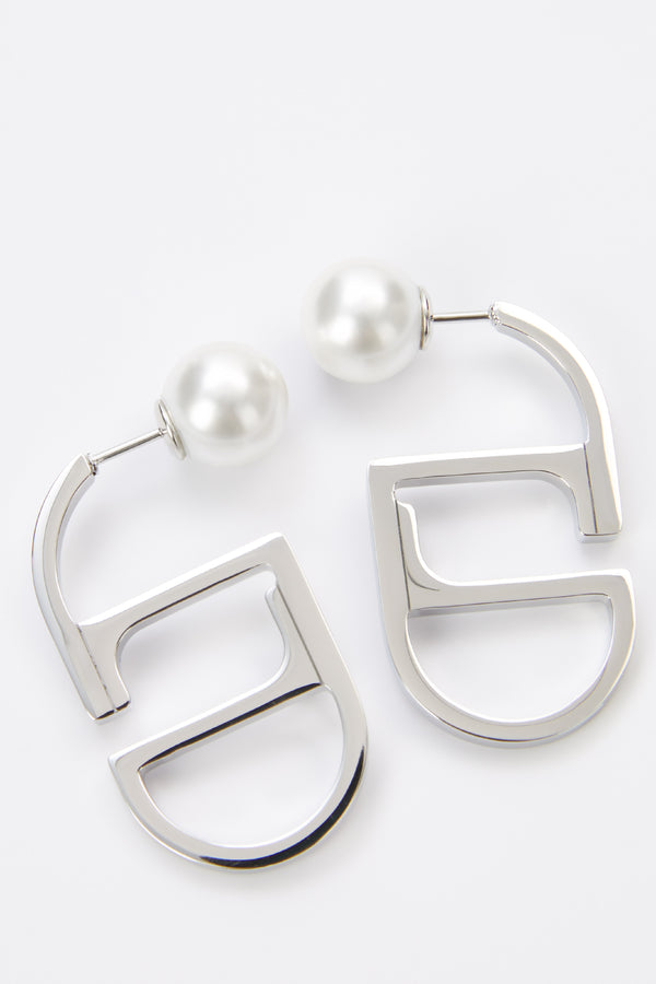 Laurèl Laurèl LOGO Earrings Silver & Pearl White