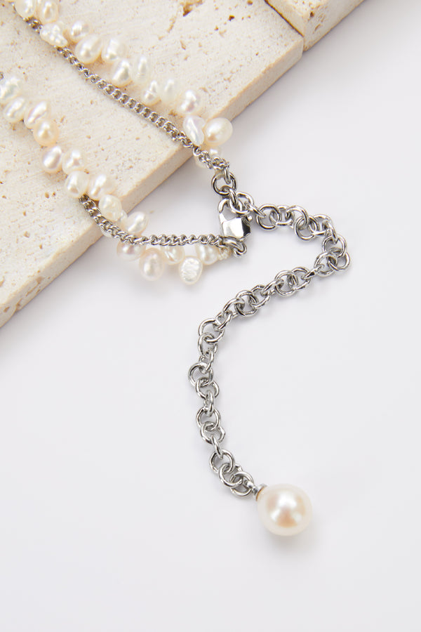 Laurèl Laurèl LOGO Necklace Silver & Pearl