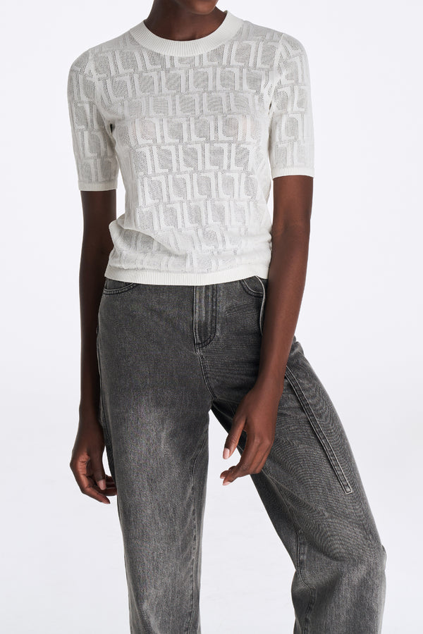 Laurèl Laurèl Logo Pattern Knit Sweater White