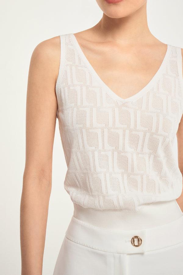 Laurèl Laurèl Logo Pattern V-Neck Tank Top White