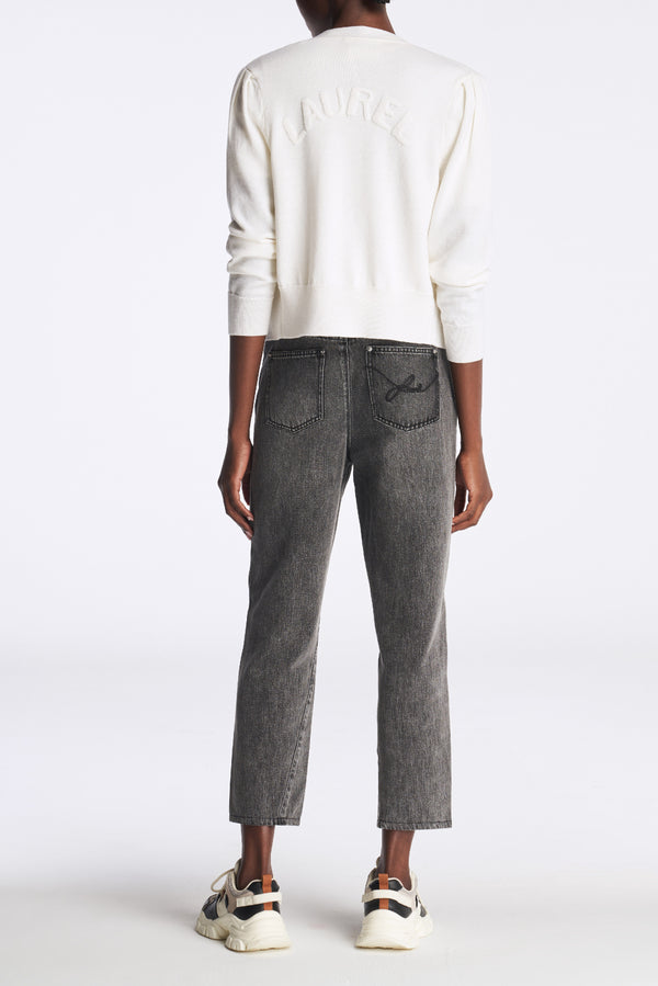Laurèl Laurèl LOGO Wool Cardigan Sweater White