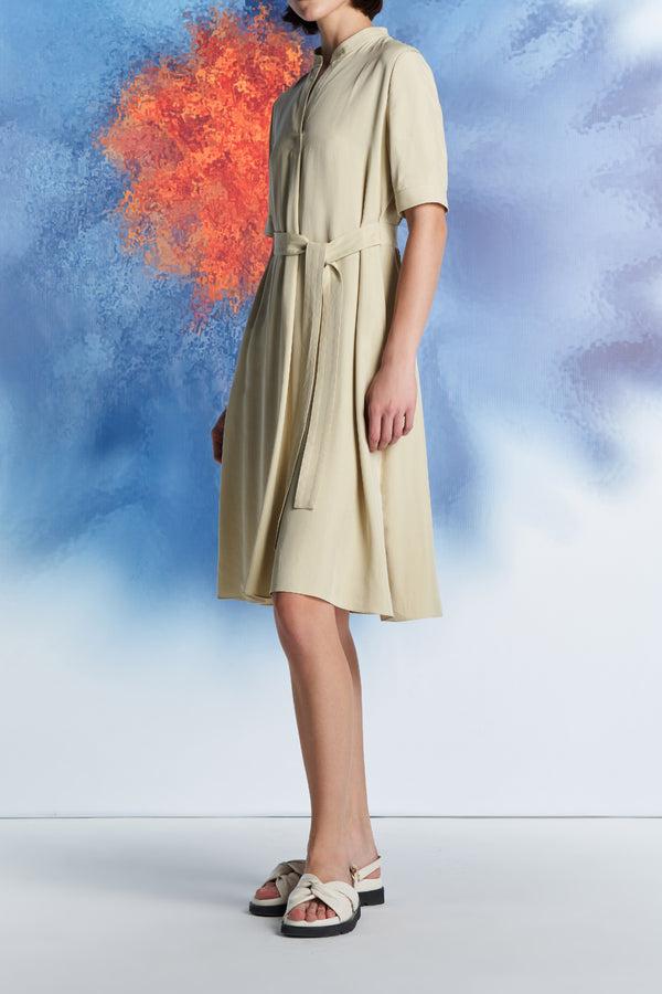 Laurèl Laurèl Mandarin Collar Shirt Dress Apricot