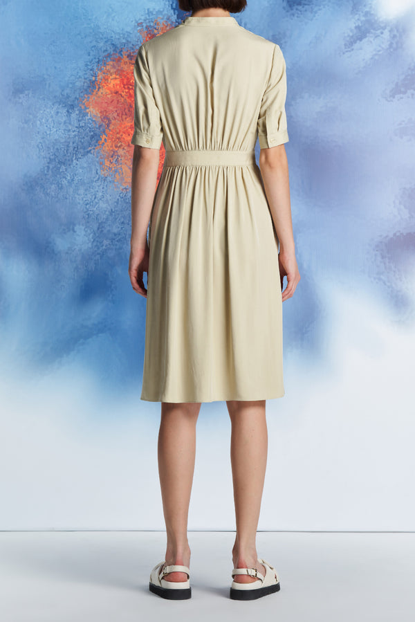 Laurèl Laurèl Mandarin Collar Shirt Dress Apricot