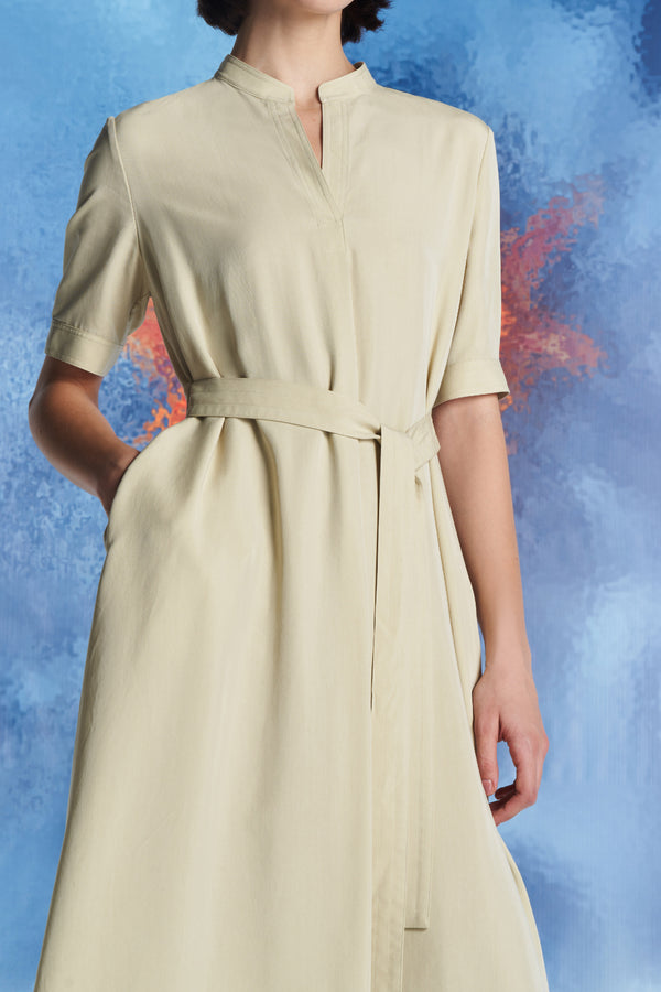 Laurèl Laurèl Mandarin Collar Shirt Dress Apricot