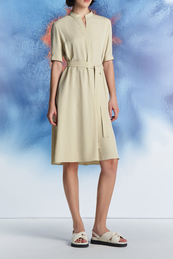 laurèl Laurèl Mandarin Collar Shirt Dress Apricot