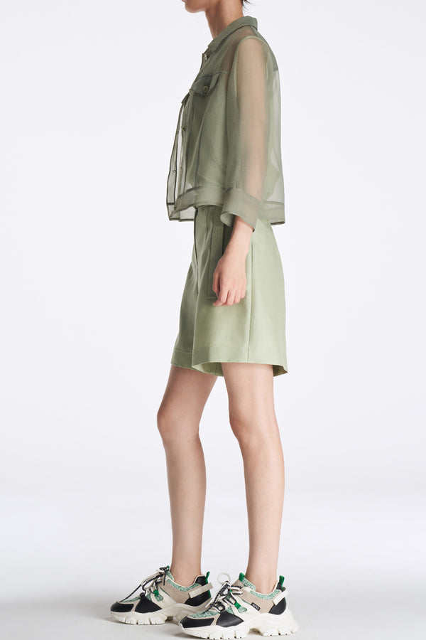 Laurèl Laurèl Organza Cropped Jacket Sage Green