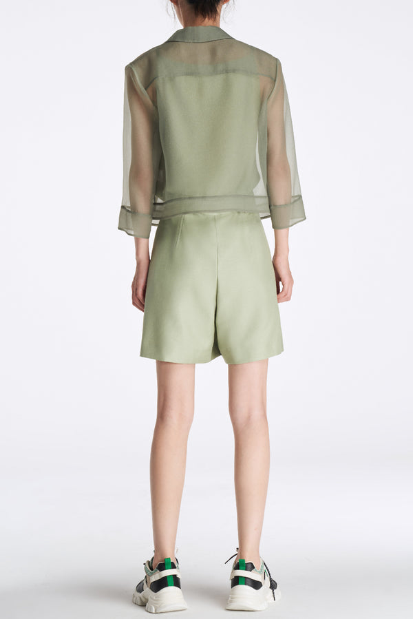 Laurèl Laurèl Organza Cropped Jacket Sage Green
