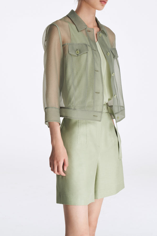Laurèl Laurèl Organza Cropped Jacket Sage Green