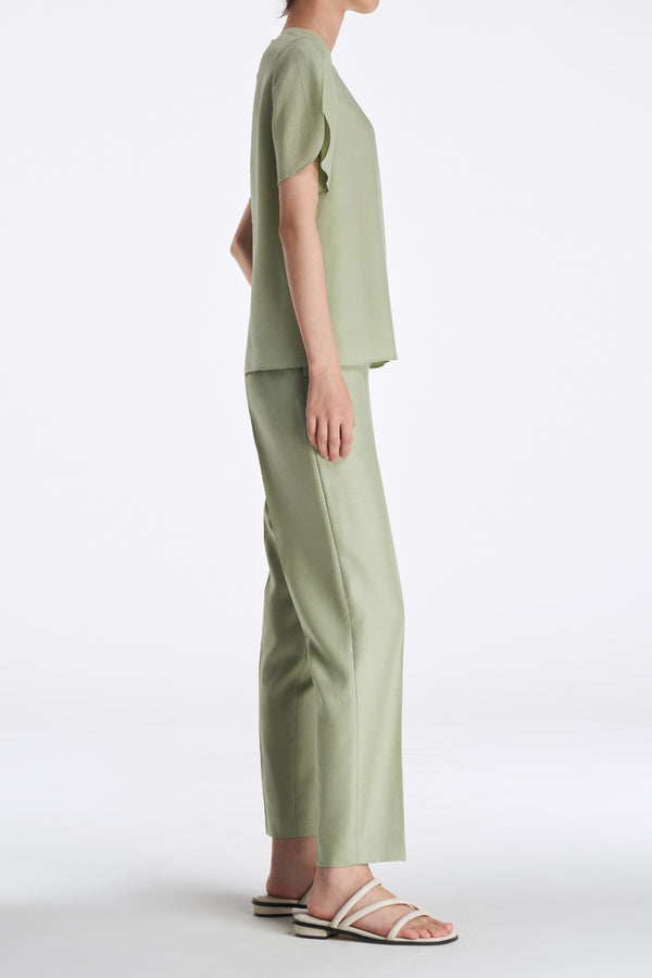 Laurèl Laurèl Petal -Sleeve Silk Top Sage Green