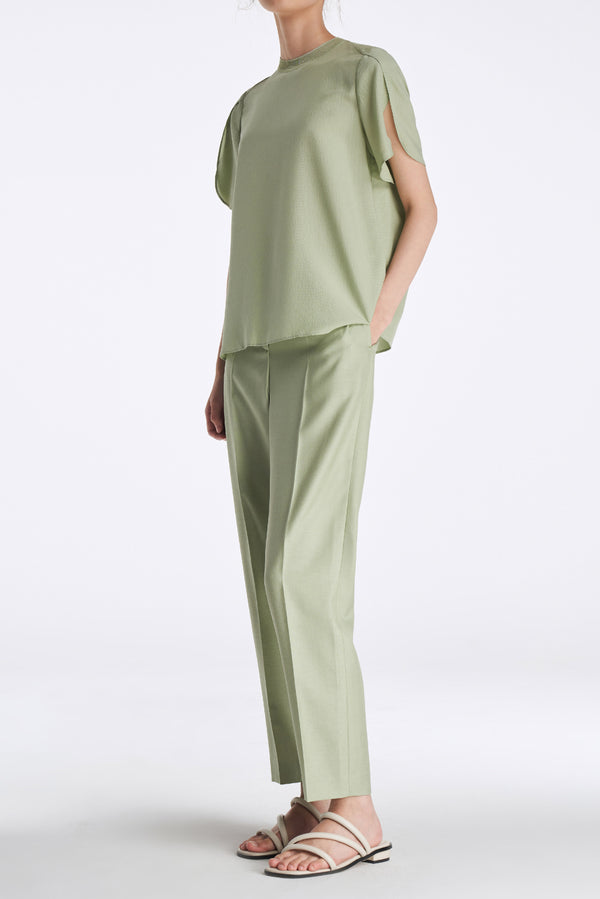 Laurèl Laurèl Petal -Sleeve Silk Top Sage Green