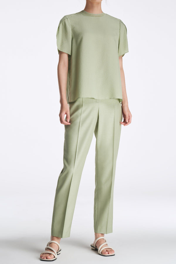 laurèl Laurèl Petal -Sleeve Silk Top Sage Green