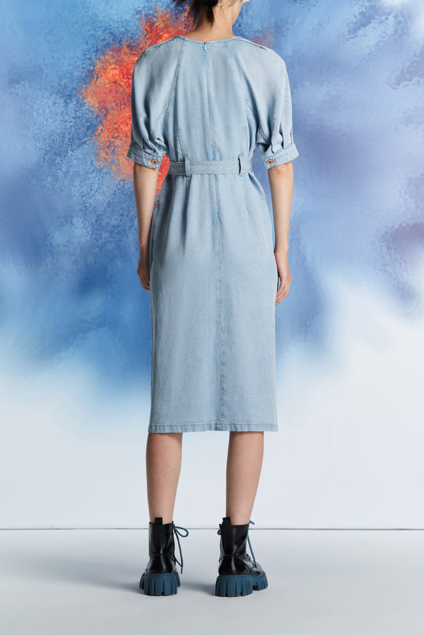 Laurèl Laurèl Raglan Sleeve Denim Dress Light Blue