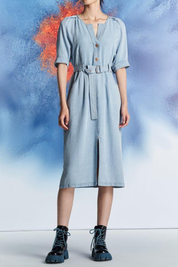 laurèl Laurèl Raglan Sleeve Denim Dress Light Blue