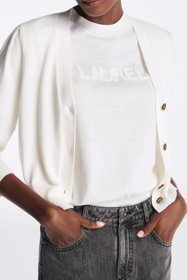 Laurèl Laurèl Round-Neck Wool Sweater White