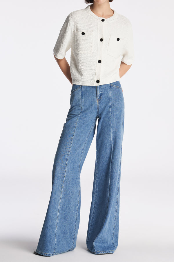 laurèl Laurèl Short Knit Cardigan White