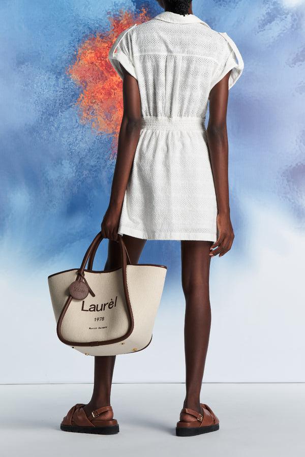 Laurèl Laurèl Twist Knot Mini Dress White Jacquard