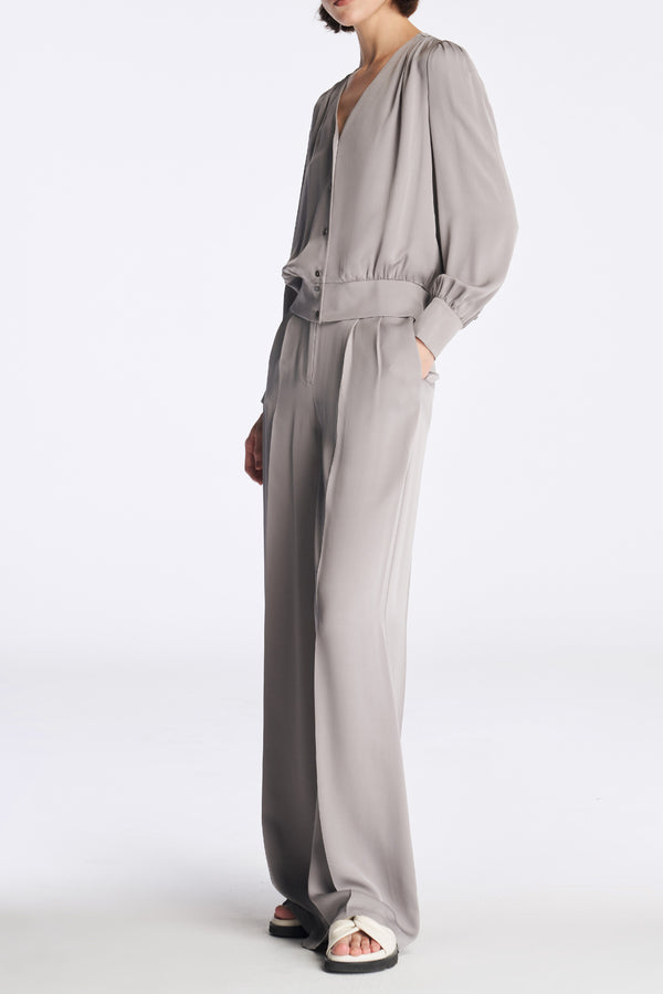 Laurèl Laurèl Wide-Leg Silk Pants Gray