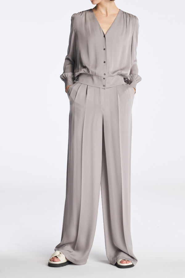 Laurèl Laurèl Wide-Leg Silk Pants Gray
