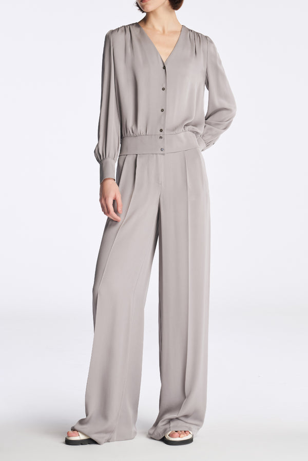 laurèl Laurèl Wide-Leg Silk Pants Gray