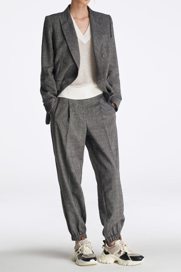 Laurèl Laurèl Linen-Wool Double-Breasted Blazer Gray