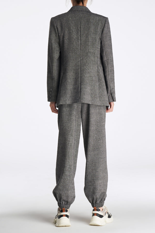 Laurèl Laurèl Linen-Wool Double-Breasted Blazer Gray