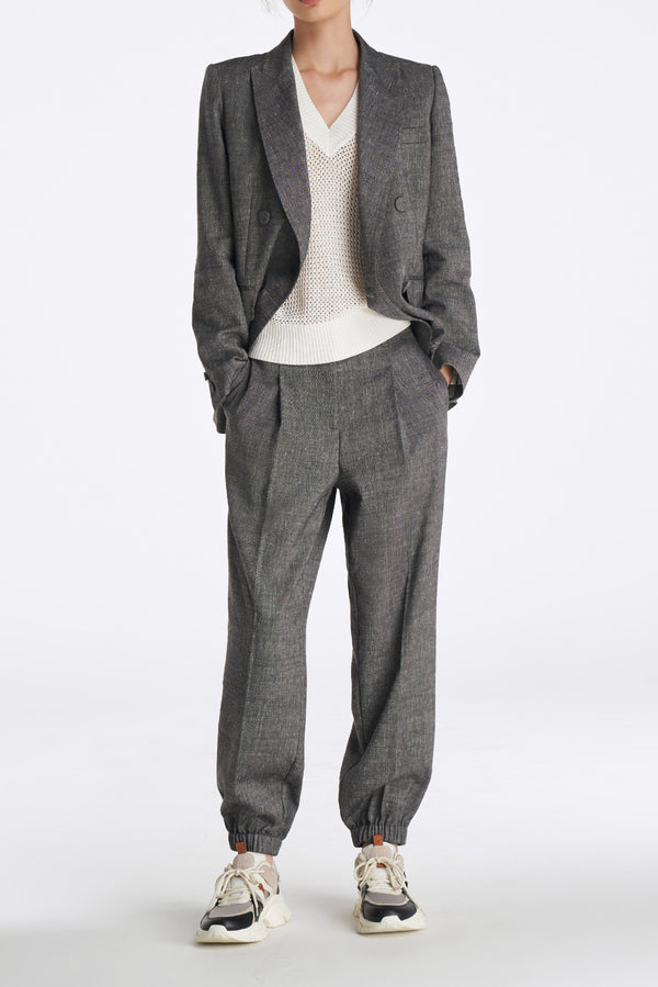 laurèl Laurèl Linen-Wool Double-Breasted Blazer Gray