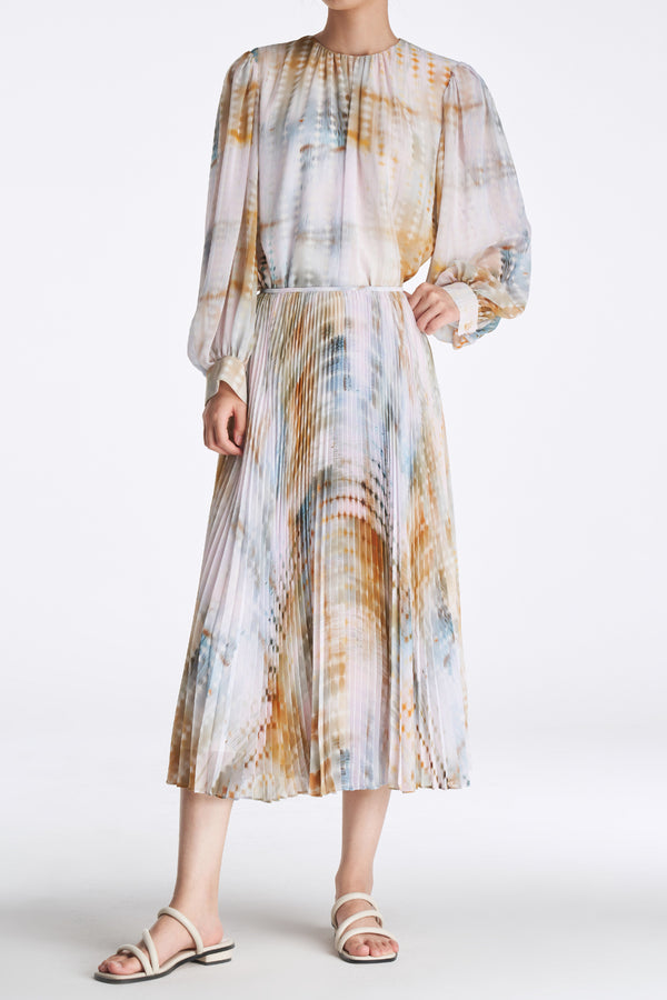 Laurèl Laurèl Luminous Gradient Print Pleated Skirt Blurry Gradient Pattern