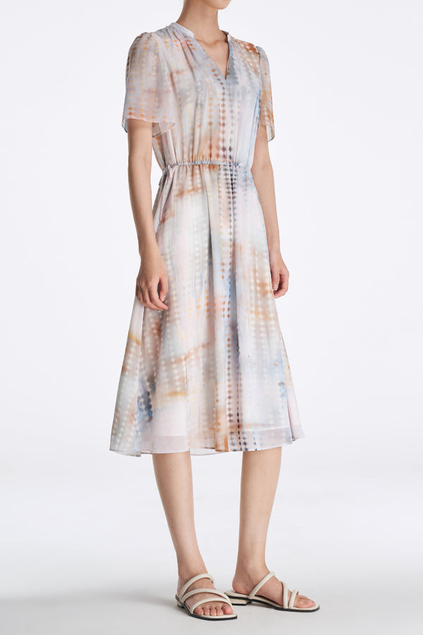 Laurèl Laurèl Luminous Gradient Short Sleeve Midi Dress Blurry Gradient Pattern